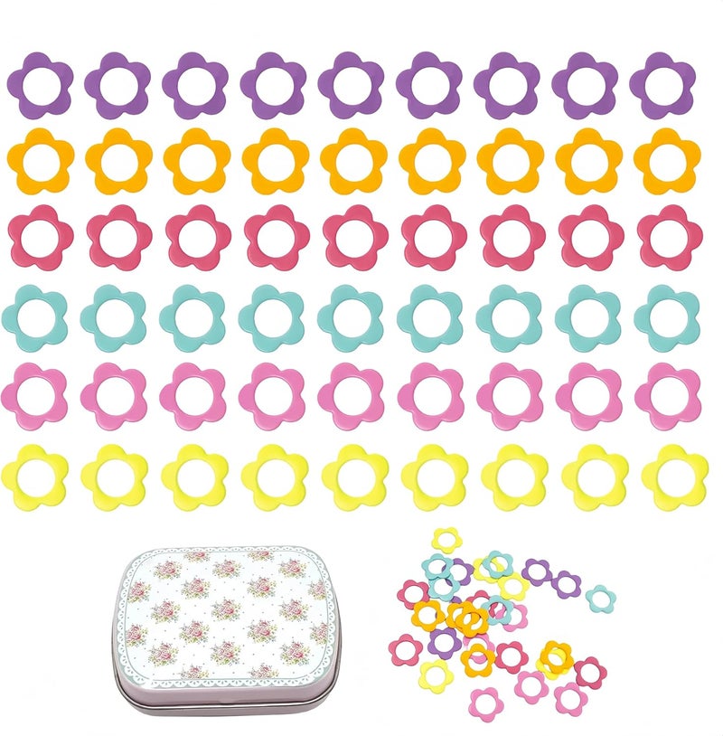 wonofa 50Pcs Flower Metal Stitch Markers,Metal Colorful Crochet Stitch Markers,with Storage Box for Crocheting Clothing Tag DIY Craft Project (Flower-50Pcs) - Image 1